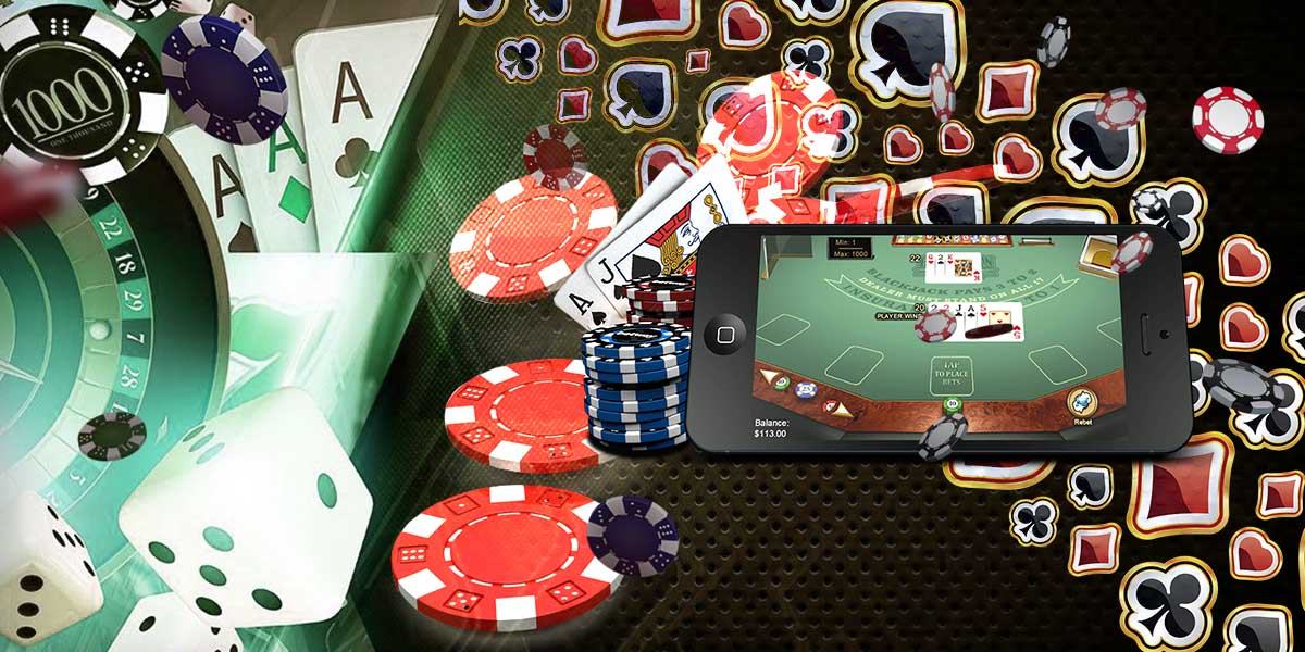 poker on smartphone screen with chips cards